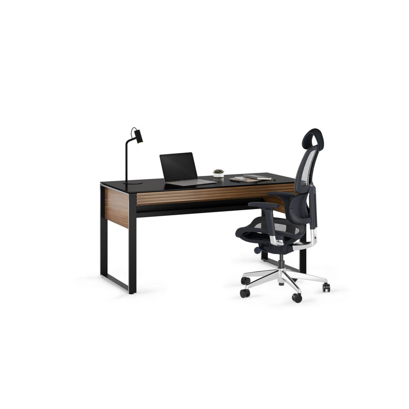 Corridor Glass Writing Desk, Natural Walnut