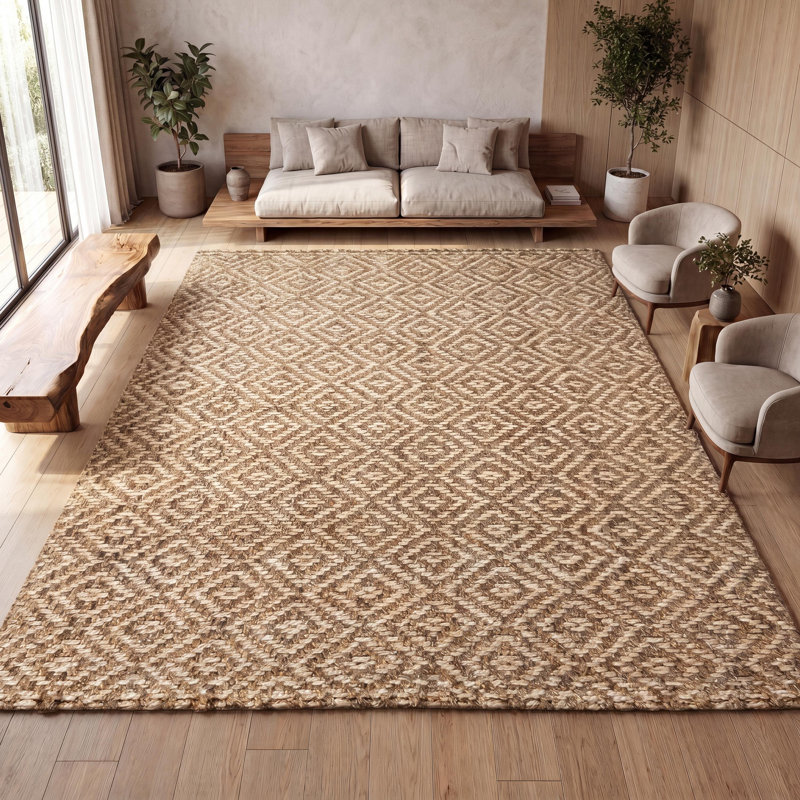 Tapis en jute naturel à gros losanges tissé à la main Mcgowan, Rectangle 7 pi 8 po x 10 pi