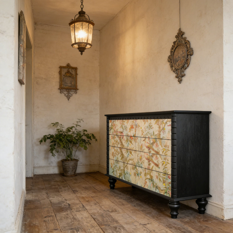 Commode d'entrée Mid-Century en bois massif, Noir