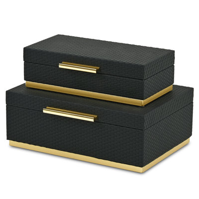 Tamsin Weave Pattern Rectangle Box Set With Gold Hardware