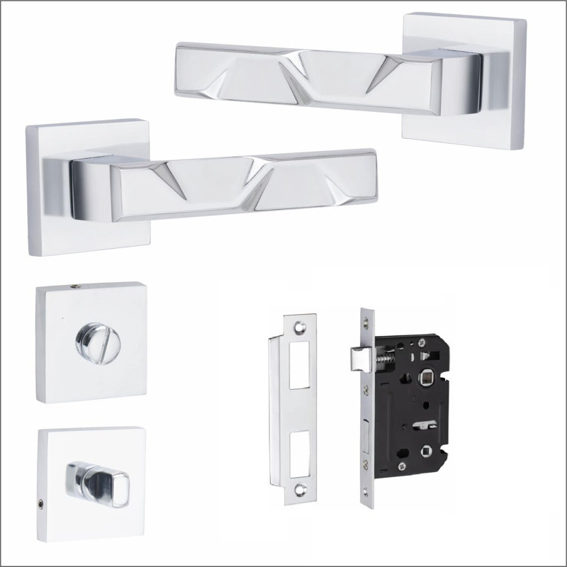  Modern Nova Premium Design Bathroom Door Handles on Square Rose in Polished Chrome Finish