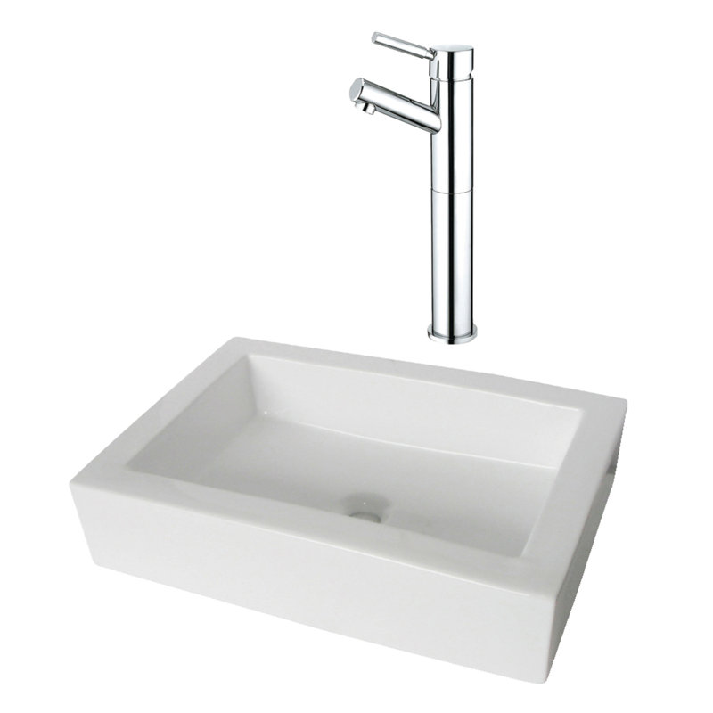 Pacifica Ceramic Rectangular Vessel Bathroom Sink with Faucet