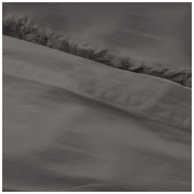 400TC Cotton Sateen Solid Fringe Duvet Cover Set, Dark Grey