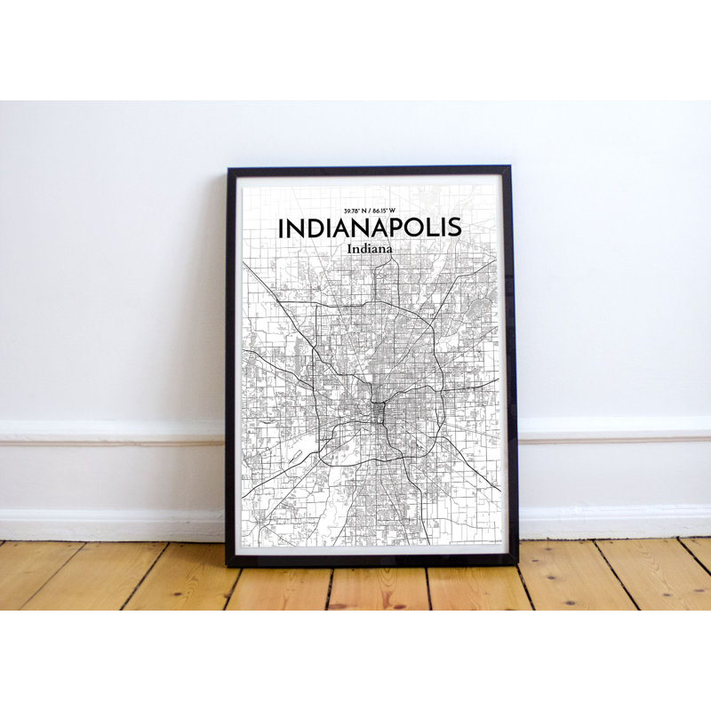 «Indianapolis City Map», reproduction d'impression sur affiche en blanc, H 17 po x l 11 po