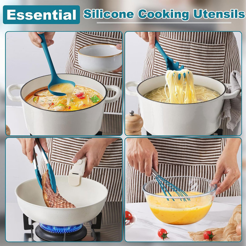 Ensemble de 14 ustensiles de cuisine en silicone, bleu