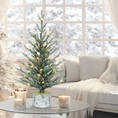 2' Pre-Lit Artificial Blue Potted Arctic Fir Tree