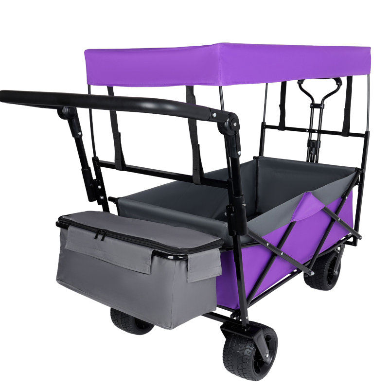Avec poignée-poussoir, chariot pliable de 480 lb avec auvent, chariot de chariot avec roues tout-terrain de 7 po, chariot pliable léger, grande capacité pour le camping, le magasinage, les sports et le jardin