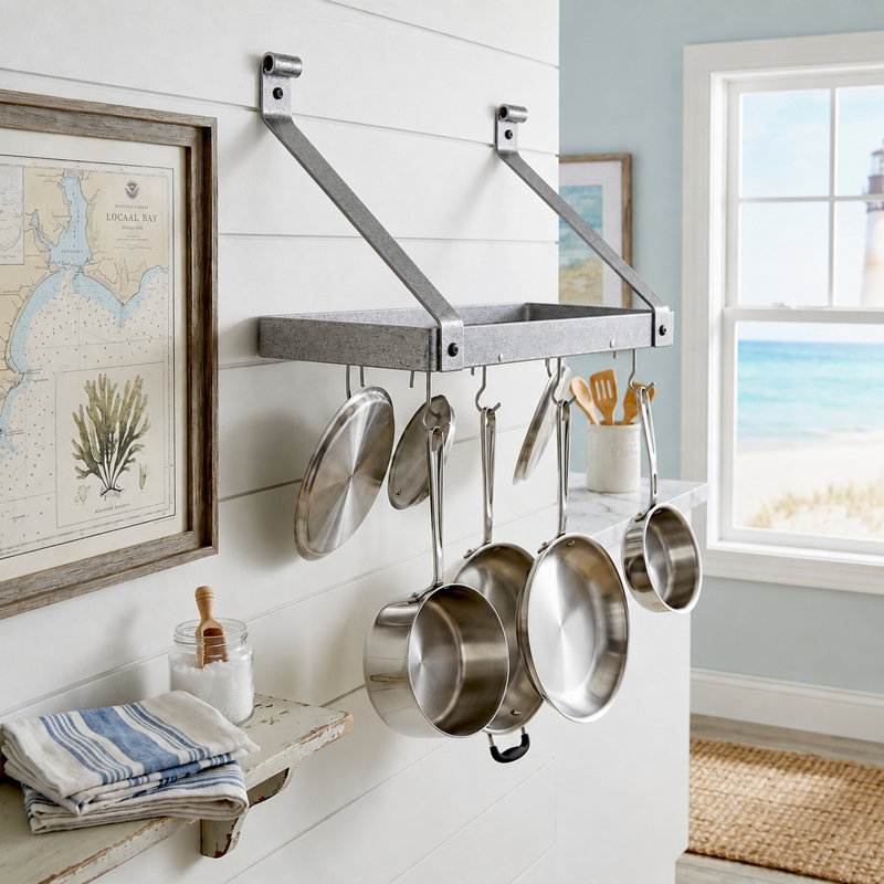 Gourmet Deep Bookshelf Handcrafted Wall Mounted Pot Rack, 17'' H x 30'' W x 13'' D