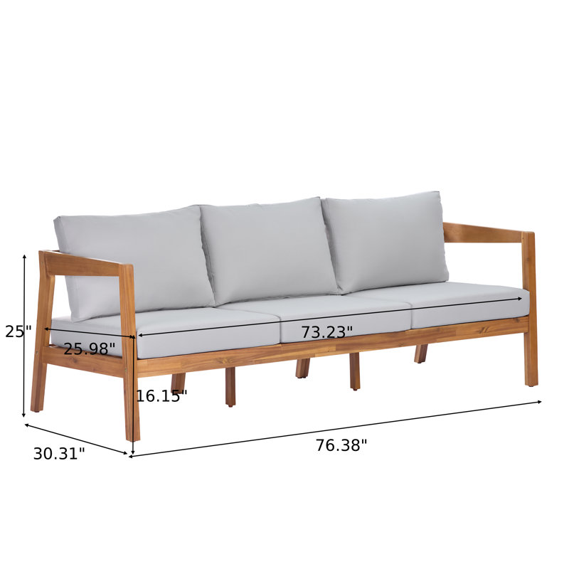 Outdoor 5-Piece Outdoor Acacia Wood Conversation Set With Slatted Tabletop & Cushions, 5 Pcs: Table, 2 Sofa, 2 Chairs