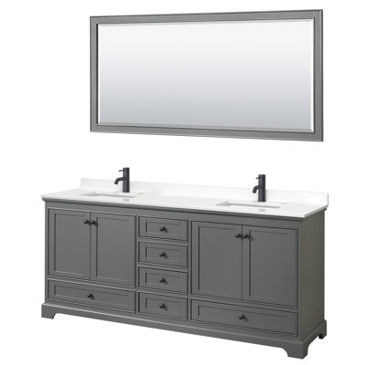 Ensemble de meuble-lavabo double autoportant 80 po avec plateau en quartz Deborah