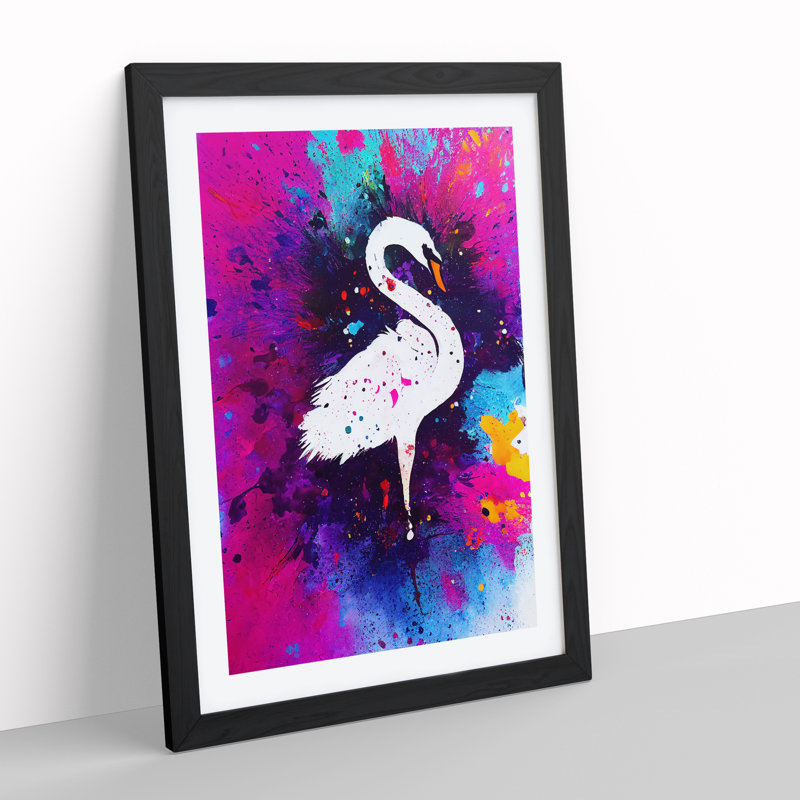 Swan Paint Splash - Framed Print, Black Framed, 34cm H x 25cm W x 2cm D