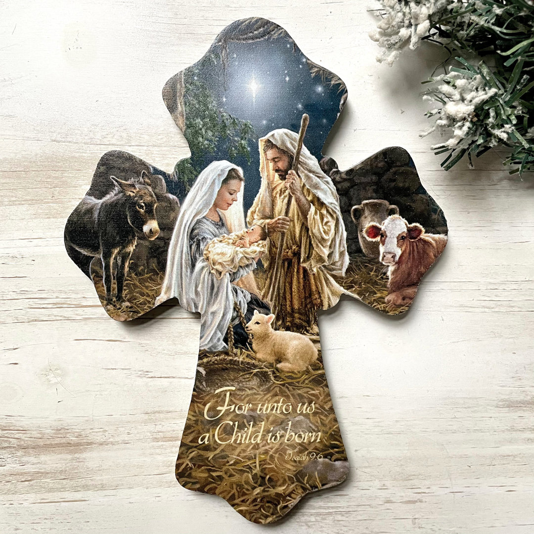 A Child Is Born Wooden Cross Glow Decor