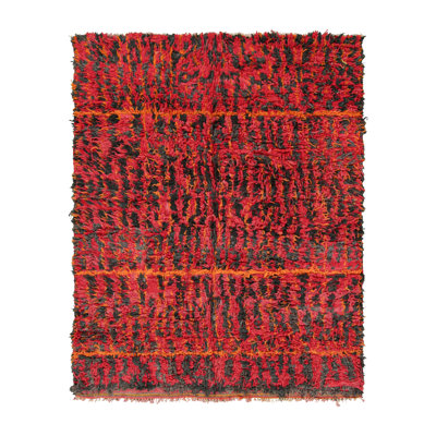 Vintage Moroccan Rug, Red & Black With Abstract Patterns - Rug & Kilim