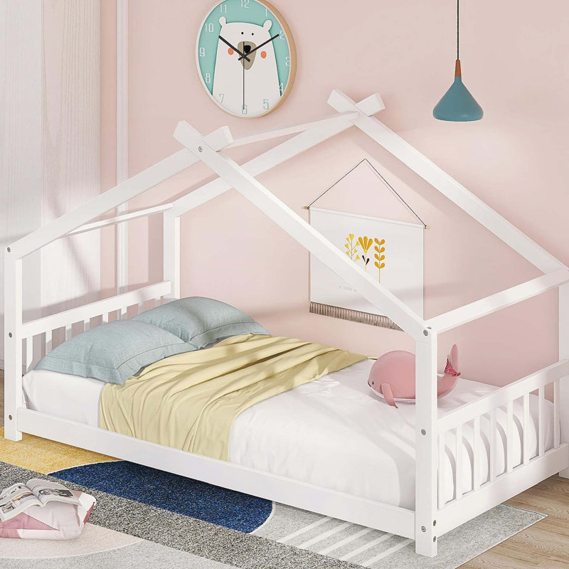 Lit simple en bois, blanc, Blanc, Lit simple