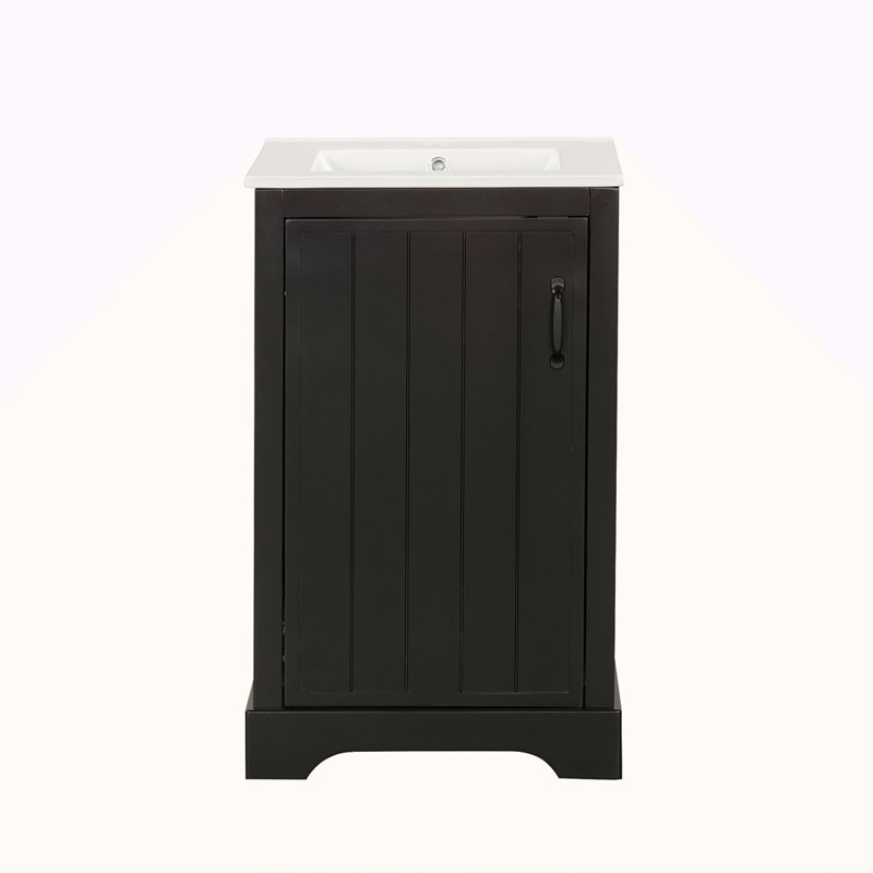 Meuble-lavabo de 20 po avec lavabo, armoire de salle de bain avec porte à fermeture douce, support de rangement et tablette réglable