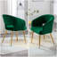 Fauteuil de bureau en velours sans roulettes, fauteuil pivotant de bureau à domicile avec base dorée, inclinaison du dossier réglable pour le maquillage de la coiffeuse-378060007