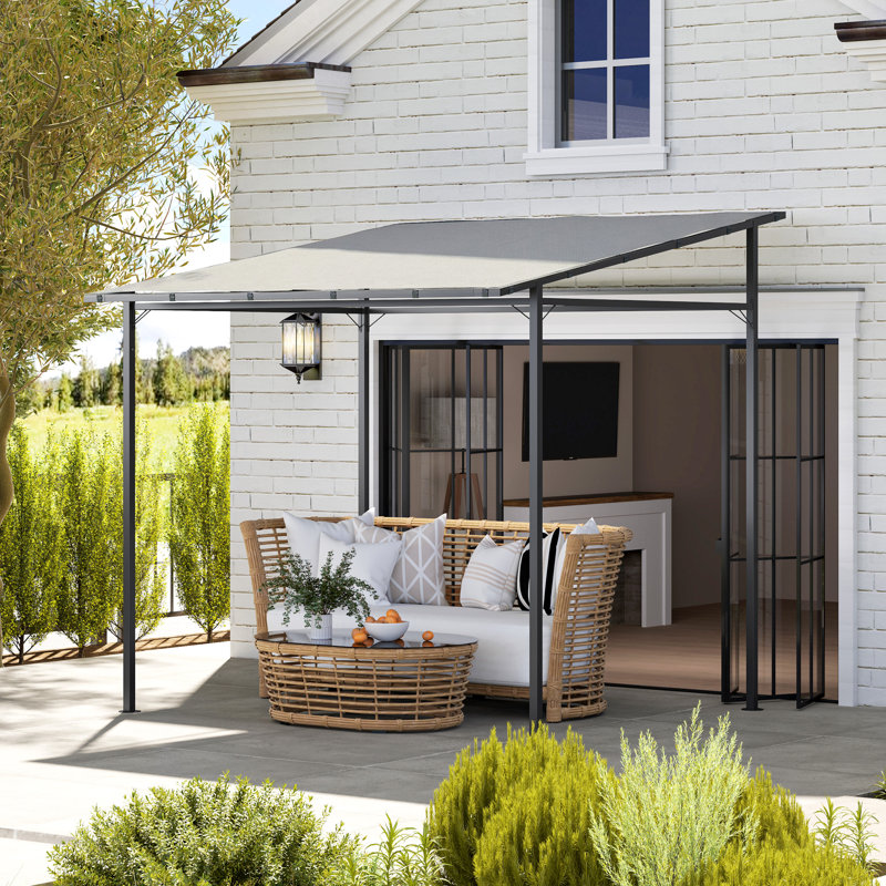 Outsunny 2.4 x 2.4 m Wall Mounted Pergola Gazebo UPF30+ Light Grey