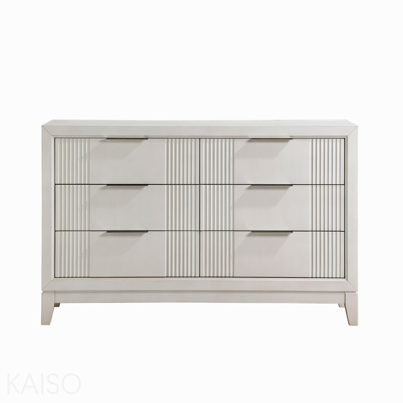 Commode 1 pièce à finition blanche antique avec 6 tiroirs, meubles de chambre à coucher modernes, façades en roseaux