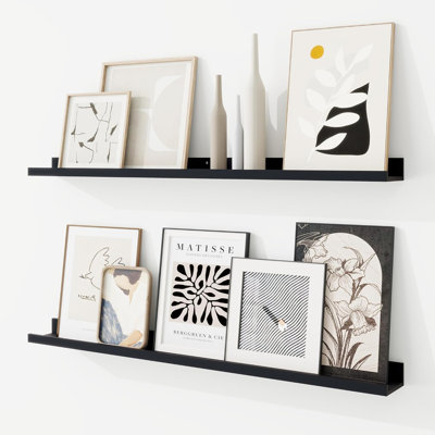 Étagère murale avec rebord, ensemble de 2 tablettes flottantes de 91 cm (36 pouces), en bois, avec rebord, rangement mural décoratif, noir