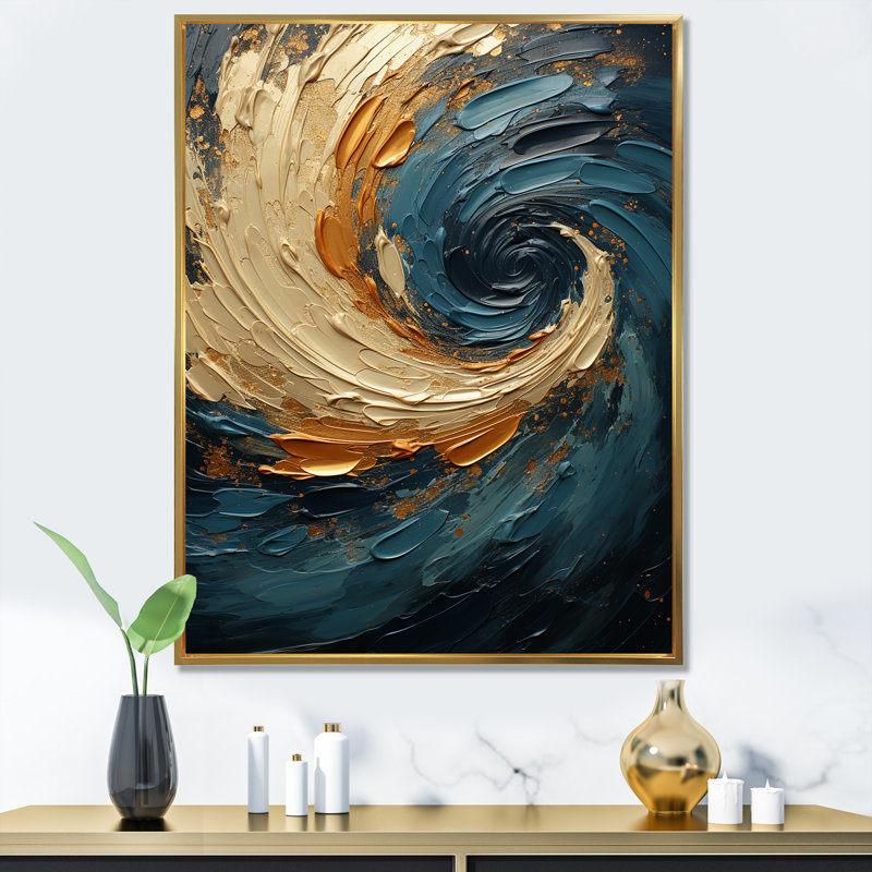 Impression sur toile Golden Sapphire Surge II - Abstract Spirals, H 44 po x l 34 po x P 1,5 po, Cadre flottant doré