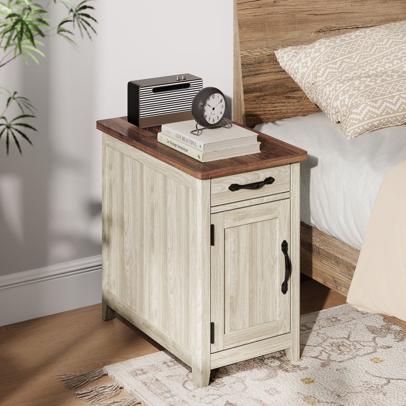 Analiesa End Table with Storage and Charging Station, Brown Top/Light Gray Base