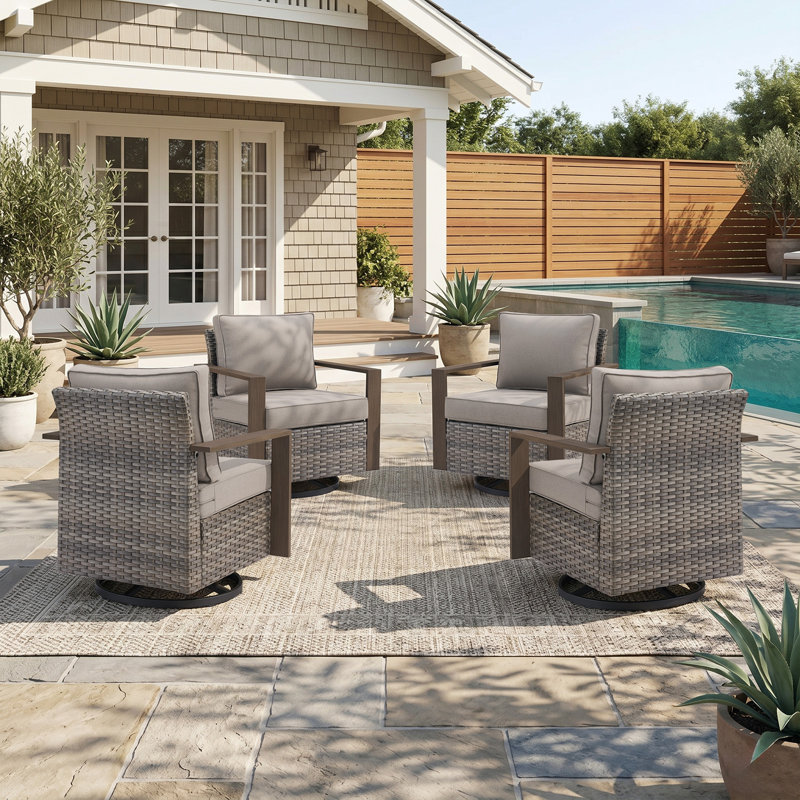 Allcot Outdoor Swivel Patio Chair With Cushions (Set Of 4), Gray, Gray