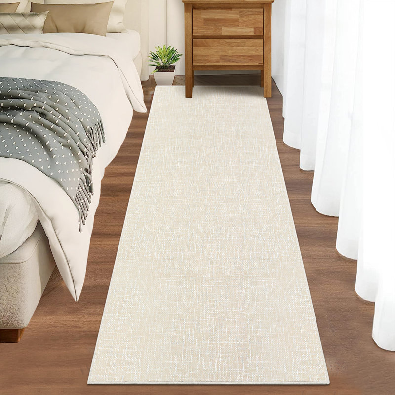 Washable Runner Rug for Hallway 2x6 Bathroom Rug, Non Slip Non Shedding Modern Solid Color Textured Carpet Stain Resistant Contemporary Mats for Entryway Bedroom Kitchen, Beige