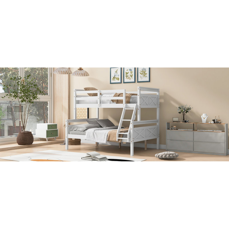 Lit superposé avec échelle, barrière de sécurité, parfait pour la chambre à coucher, blanc
