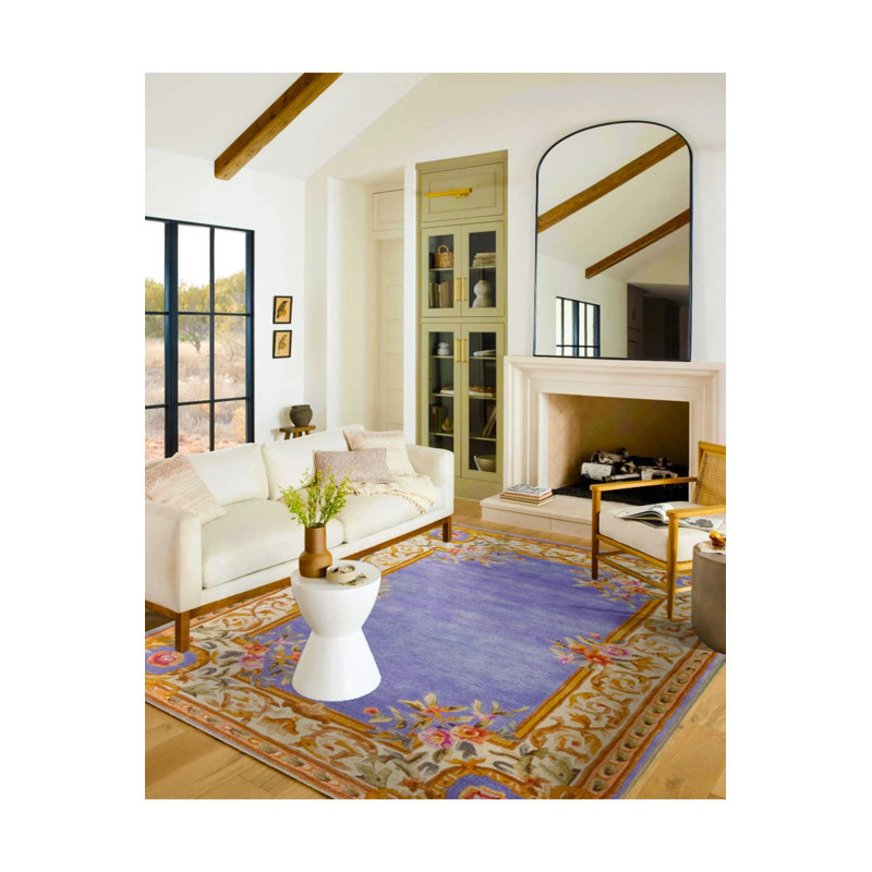 Tapis décoratif bleu à motif lavable, Rectangle 2 pi 4 po x 4 pi