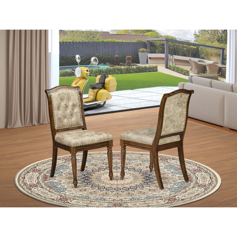 Chaises de salle à manger rembourrées avec chaises rembourrées en polyester beige clair, ensemble de 2, noyer antique