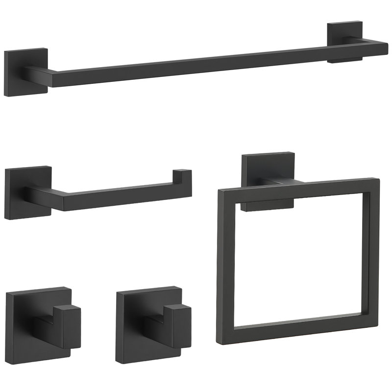 Ensemble de quincaillerie de salle de bain de cinq articles, Noir mat