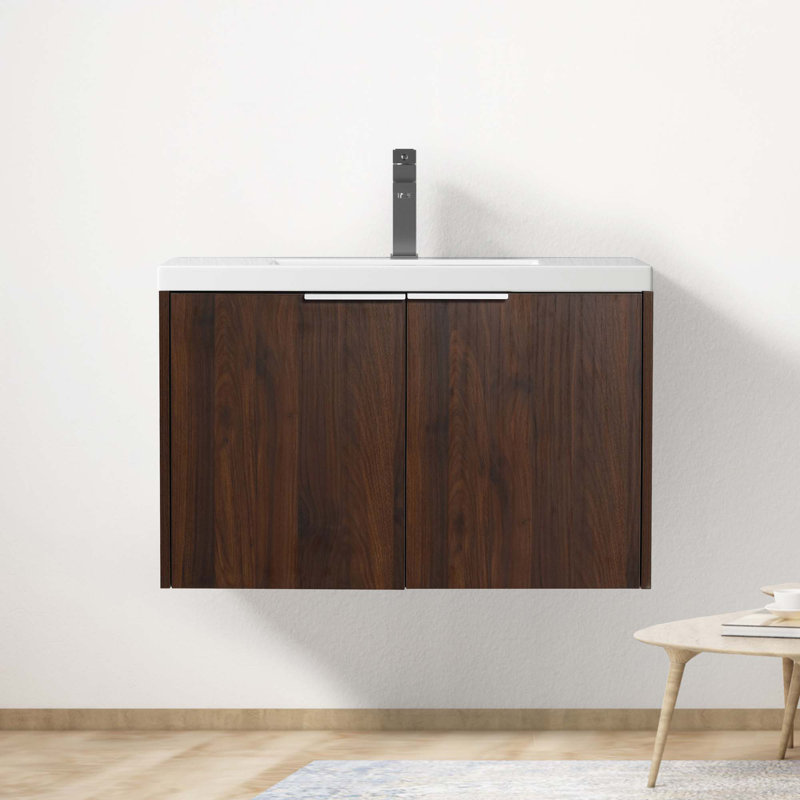 Meuble-lavabo à fixation flottante avec lavabo, Noyer, 30"