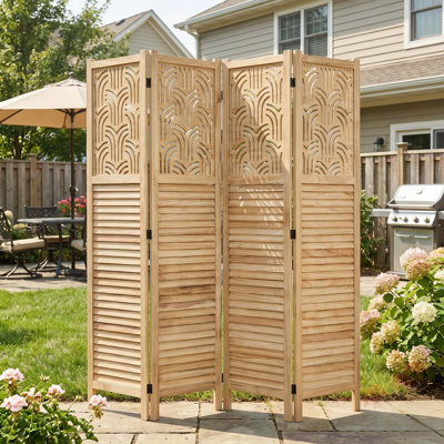 66.9''H Paulownia Wood Carved Room Divider – Modern Minimalist Privacy Screen