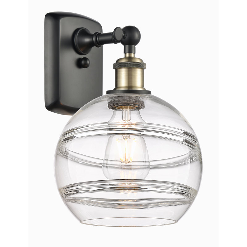 Bienes Steel Armed Sconce, Clear, 10.88" H x 8" W x 8.13" D, Black Antique Brass