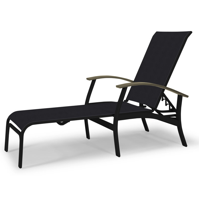 Askar Outdoor Rust-Resistant Metal Chaise Lounge, Textured Desert, Black 5D Sunbrella®, Beachwood P40