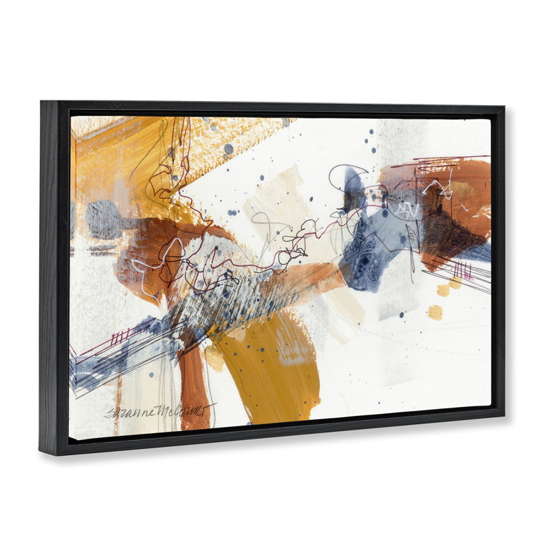 «Sandy Beaches Abstraction», art mural encadré sur toile flottante, design par Suzanne McCourt, Cadre flottant noir de jais