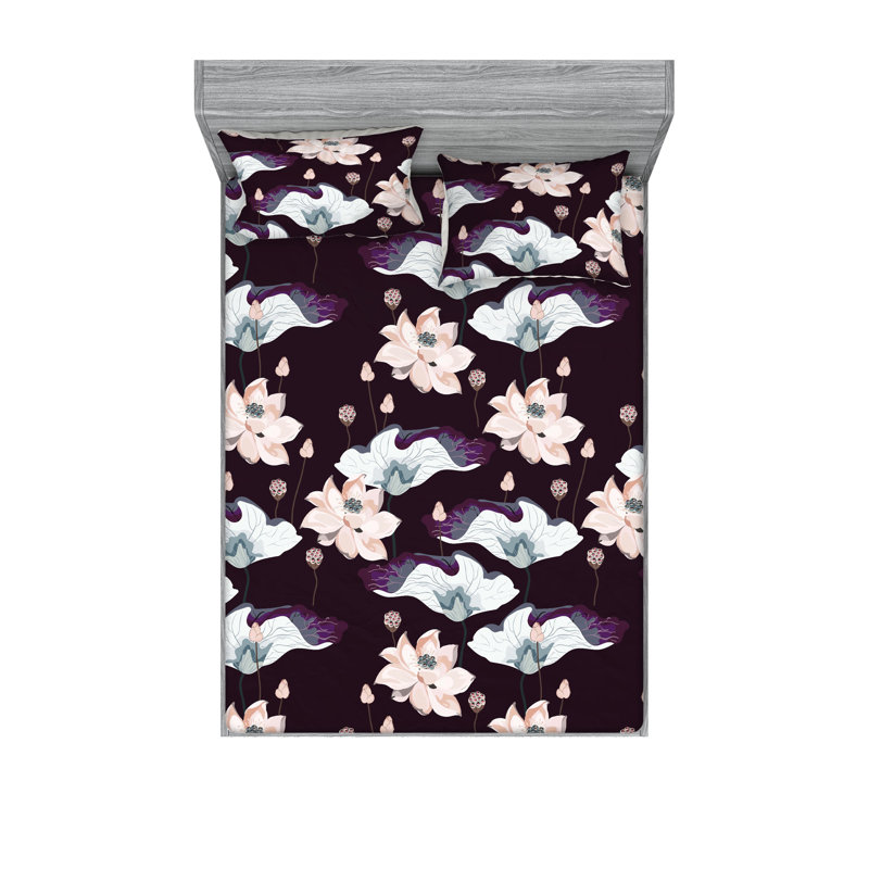 Drap-housse et taies décoratives 3 pièces Ambesonne, Marron foncé, saumon pâle / floral