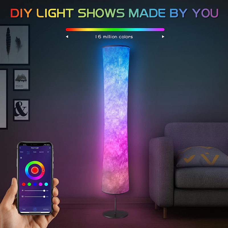 Modern Floor Lamp, RGB Color Changing Led Smart Lamp Alexa APP Control With DIY Mode, Music Sync And White Fabric Shade, Standing Lamp For Living/Game Room Bedroom
