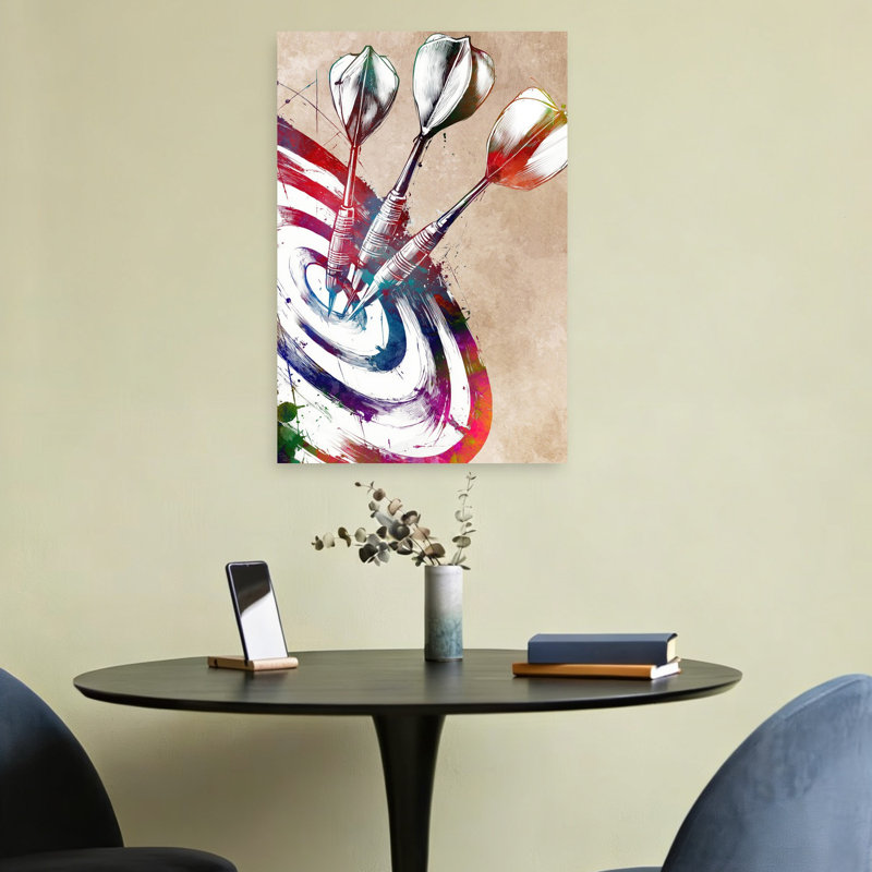 Fléchettes vibrantes, cible, art coloré abstrait coloré, 24" H x 16" W