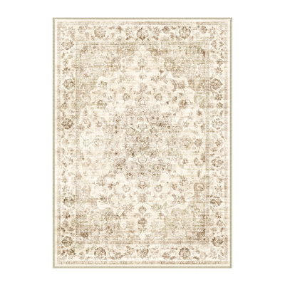 Kitty Washable Vintage Beige Area Rug with Non-Slip Backing for Living Room