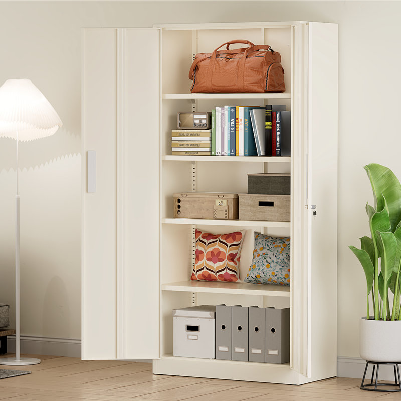 Armoire de rangement simple en acier avec serrure (H 72 po x l 32 po x P 16 po), Gris clair