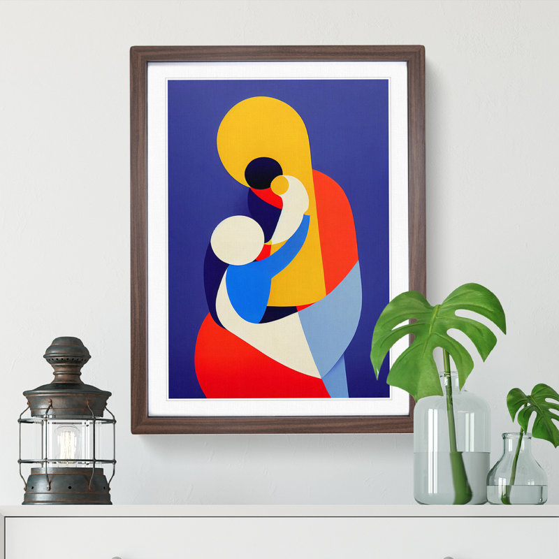 Mother With Child Abstract No.1 - Single Picture Frame Painting, 46cm H x 34cm W x 2cm D, Walnut