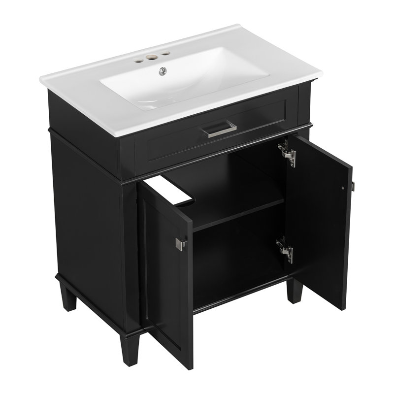 meuble-lavabo avec lavabo en céramique, Noir, noir, noir, noir