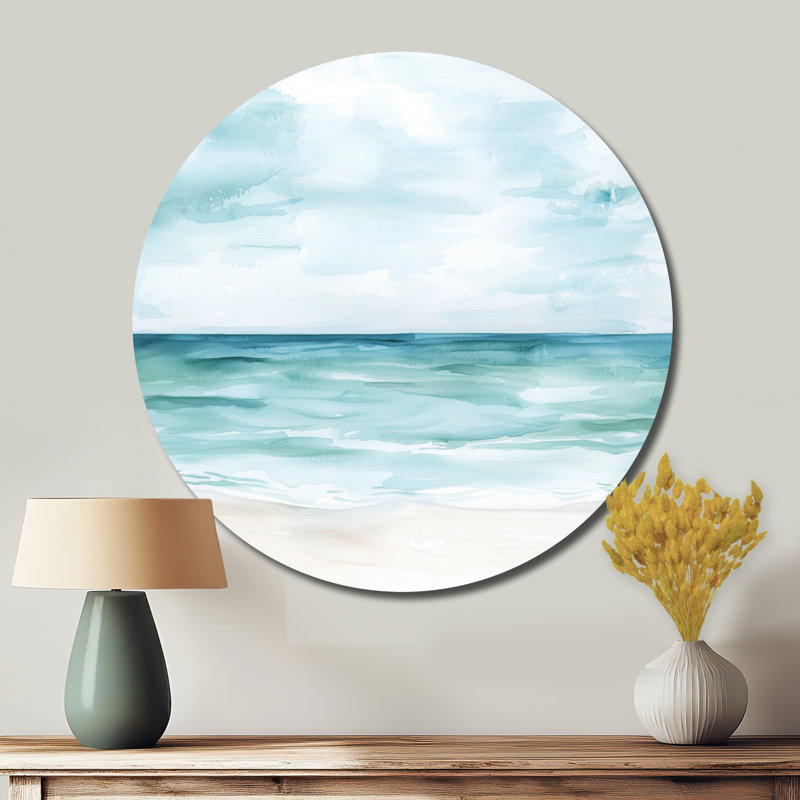 Coastal Dreams Horizon - art mural rond en bord de mer, art mural rond en métal bleu, H 16 po x l 16 po