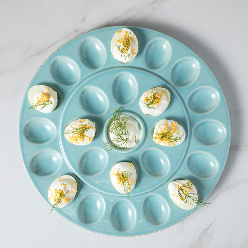 Cook & Host Stoneware Egg Platter, Robins Egg Blue