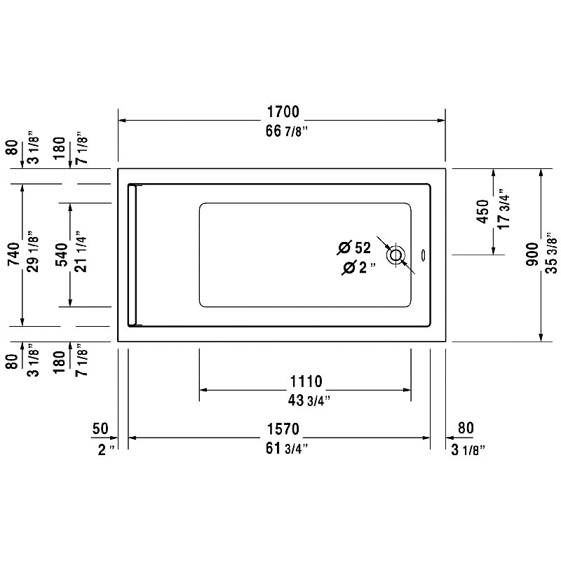Starck 67" x 35" Drop In Soaking Bathtub