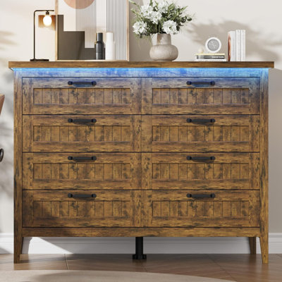 8 Drawer Dresser, Power Outlet & LED Light, Double Wide Chest for Bedroom