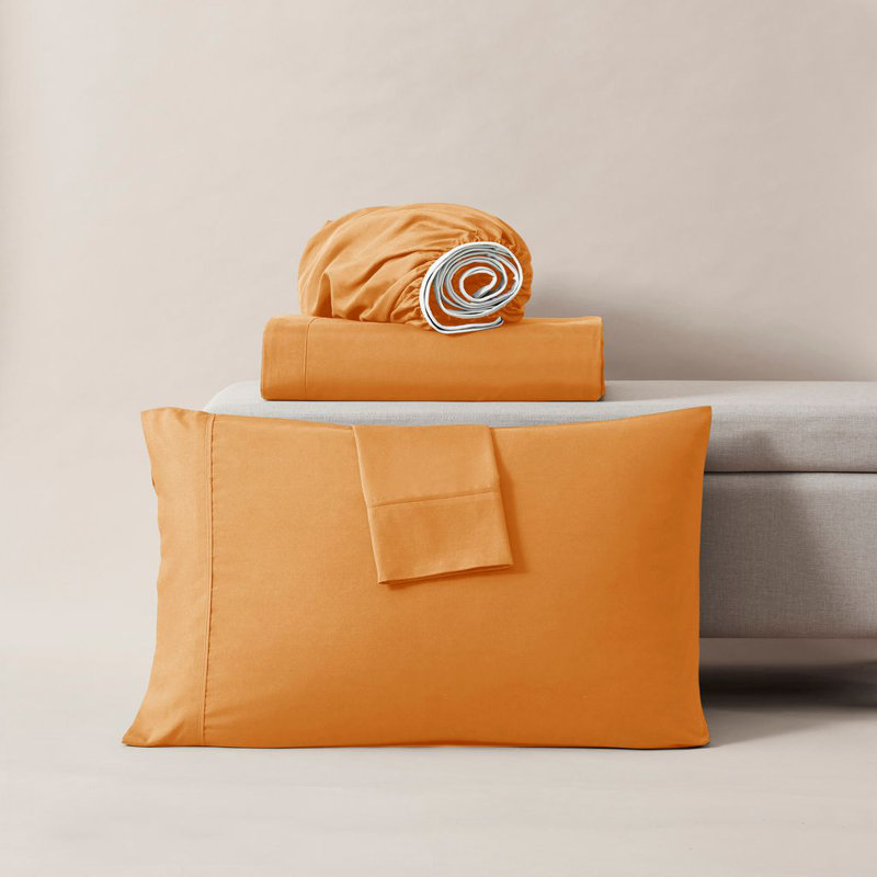 Ensemble de draps en micro-fibre, Orange abricot, Grand lit court