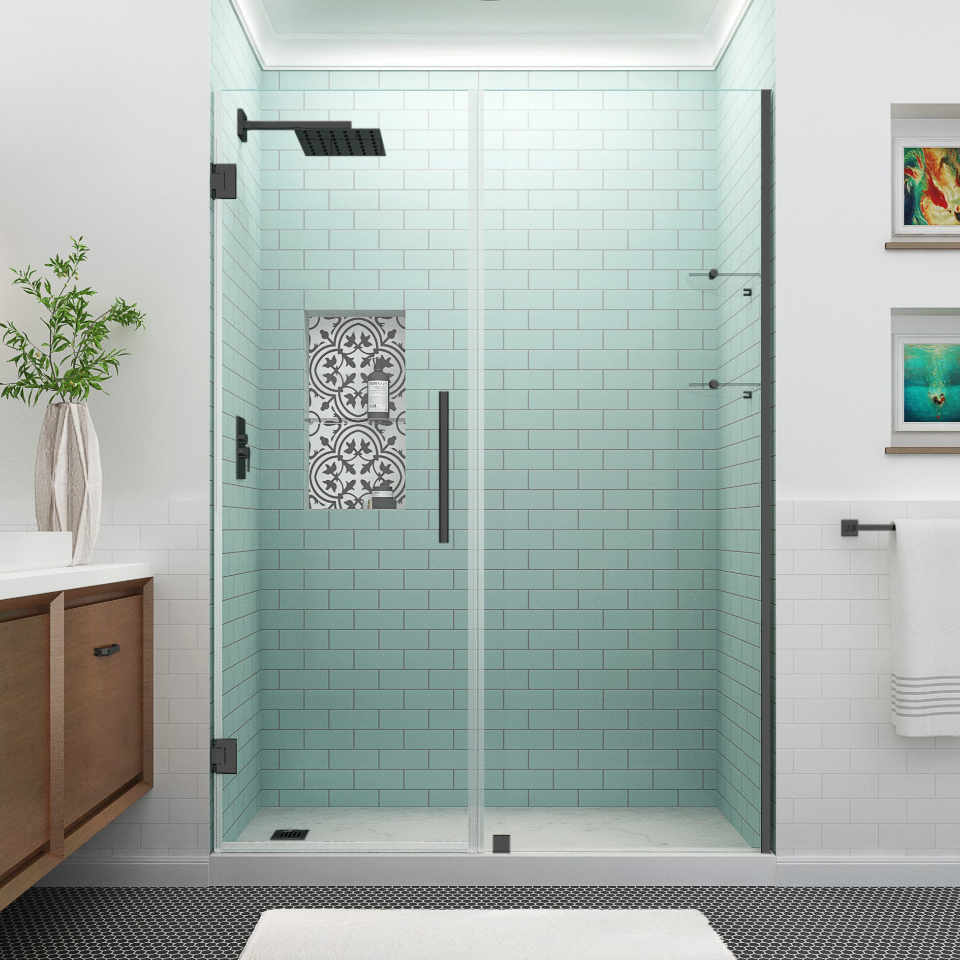 Aston Kamaya XL 68-72'' W x 80'' H Single Sliding Frameless Shower Door  with StarCast by EnduroShield