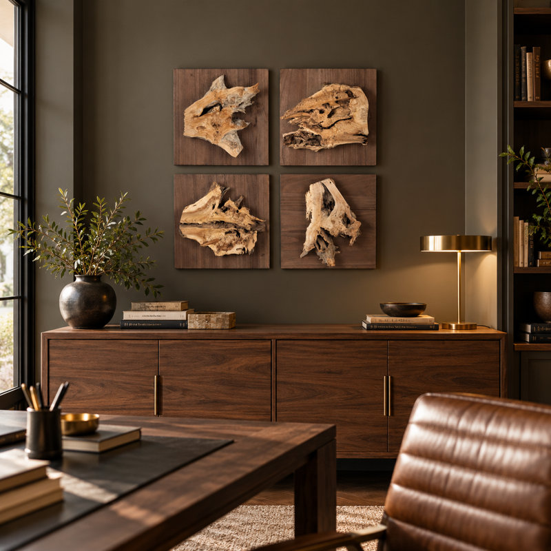 Stetson Decorative 4-Piece Abstract Wood Wall Art Set